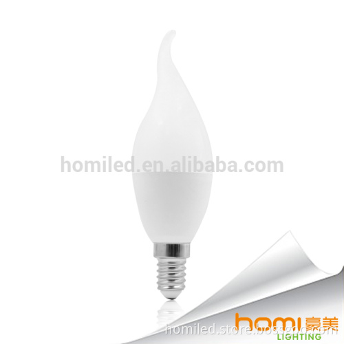 5W Thermal Plastic+Aluminum, C37 bulb with flame IC driver E14/E27base 80lm/w 2 year warranty Led Bulb